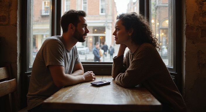 Een persoon bestudeert een papieren kaart en smartphone in een café. erotisch contact in West-Vlaanderen