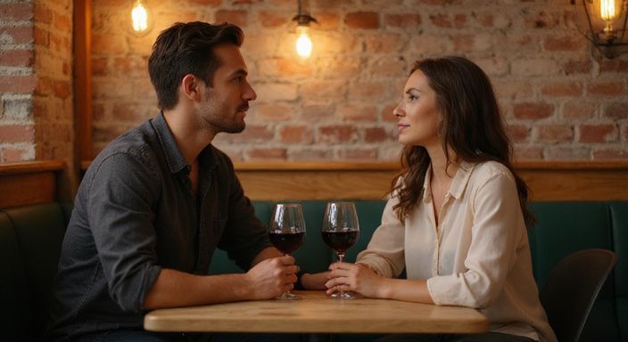 Twee volwassenen genieten van een intieme conversatie in een café