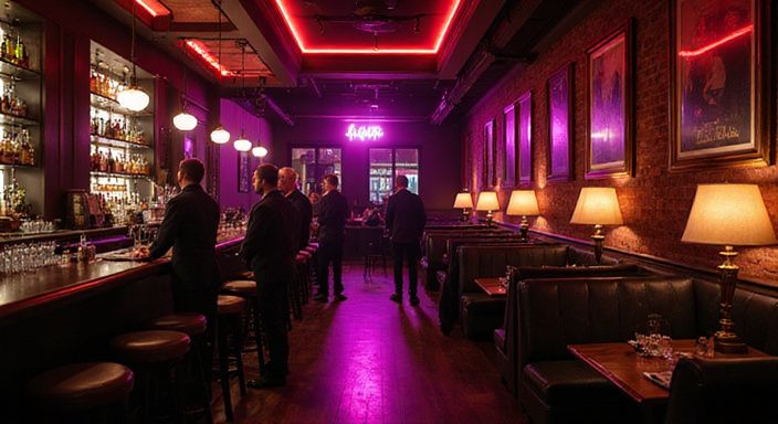 Een chique nachtclub met elegante inrichting en strikte beveiliging. Een chique nachtclub met elegante inrichting en strikte beveiliging.