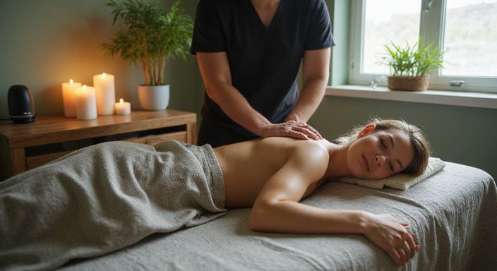 Een vrouw geniet van een ontspannende massage in een spa. Een vrouw geniet van een ontspannende massage in een spa.
