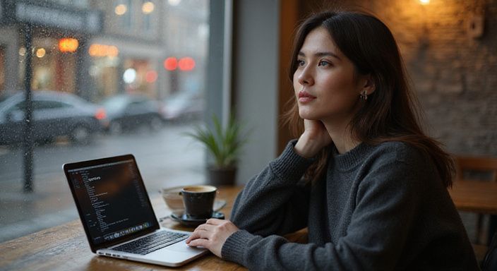 Een vrouw geniet van rust en introspectie in een café. Een vrouw geniet van rust en introspectie in een café.